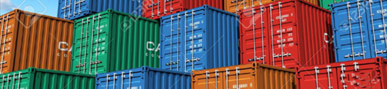 18235580-Stacked-cargo-containers-in-storage-area-of-freight-sea-port-terminal-Stock-Photo